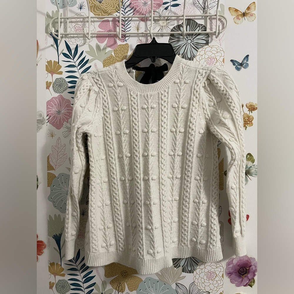 Loft knit cream sweater with ribbon tie back size petite x-small